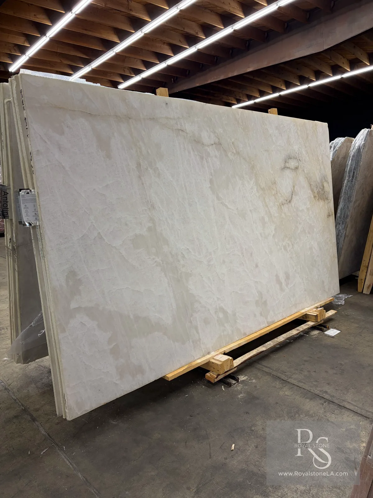 Cristallo Baby Rose quartzite slab at Royal Stone Los Angeles