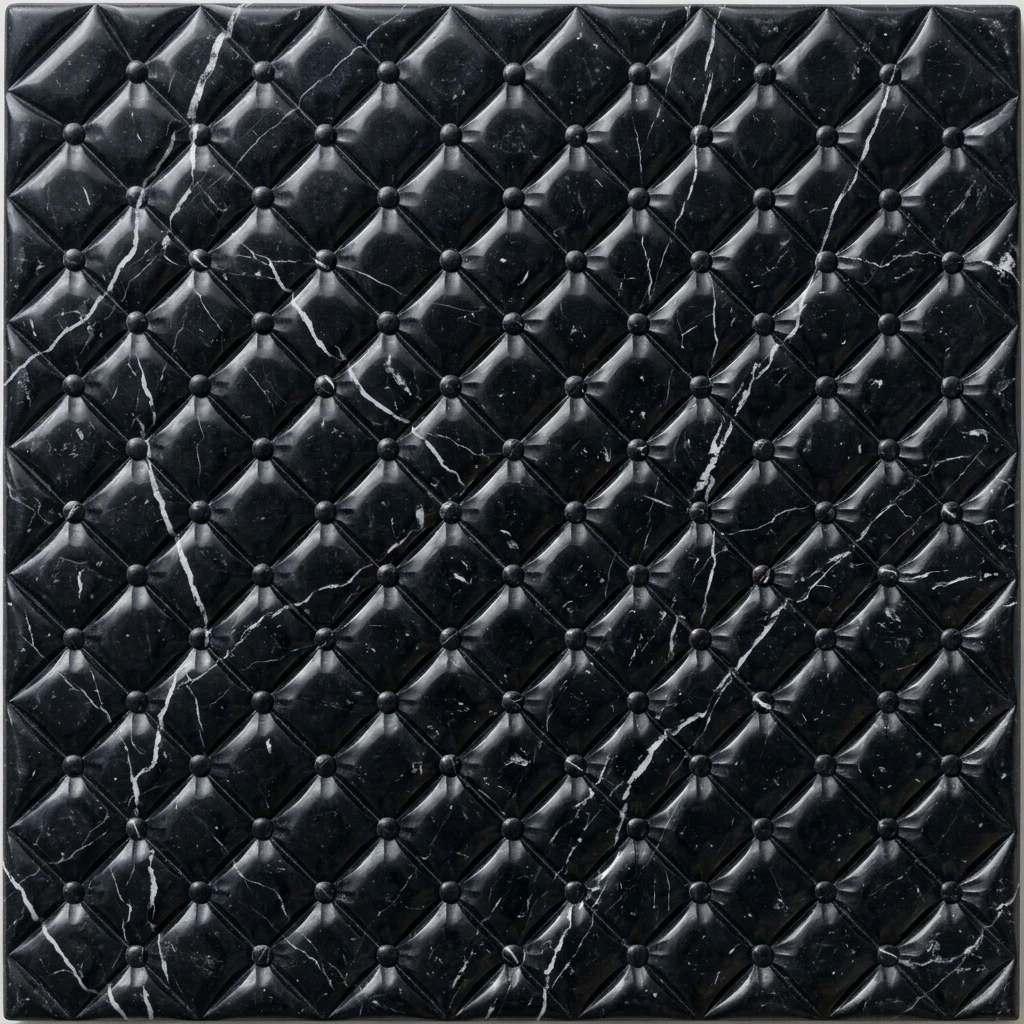 Antolini Nero Marquina marble in Capitonné Finish, diamond-quilted texture in black with white veining