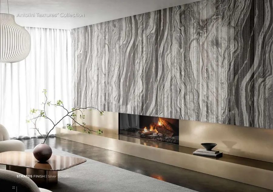 Antolini Silver Stream marble in Stratos Finish, grey directional veining