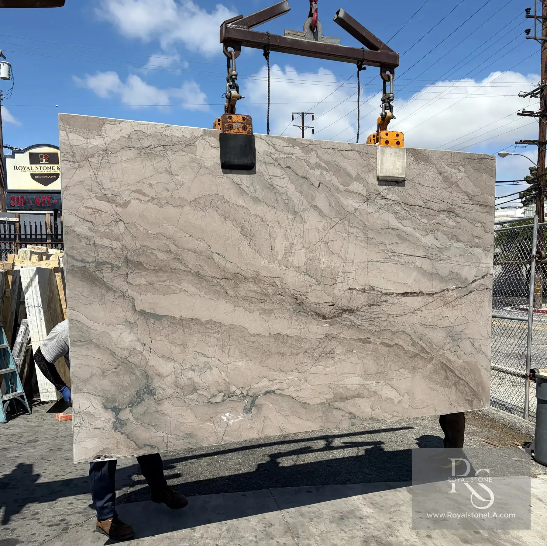 Royal Stone West Los Angeles yard with newly imported Italian marble slabs