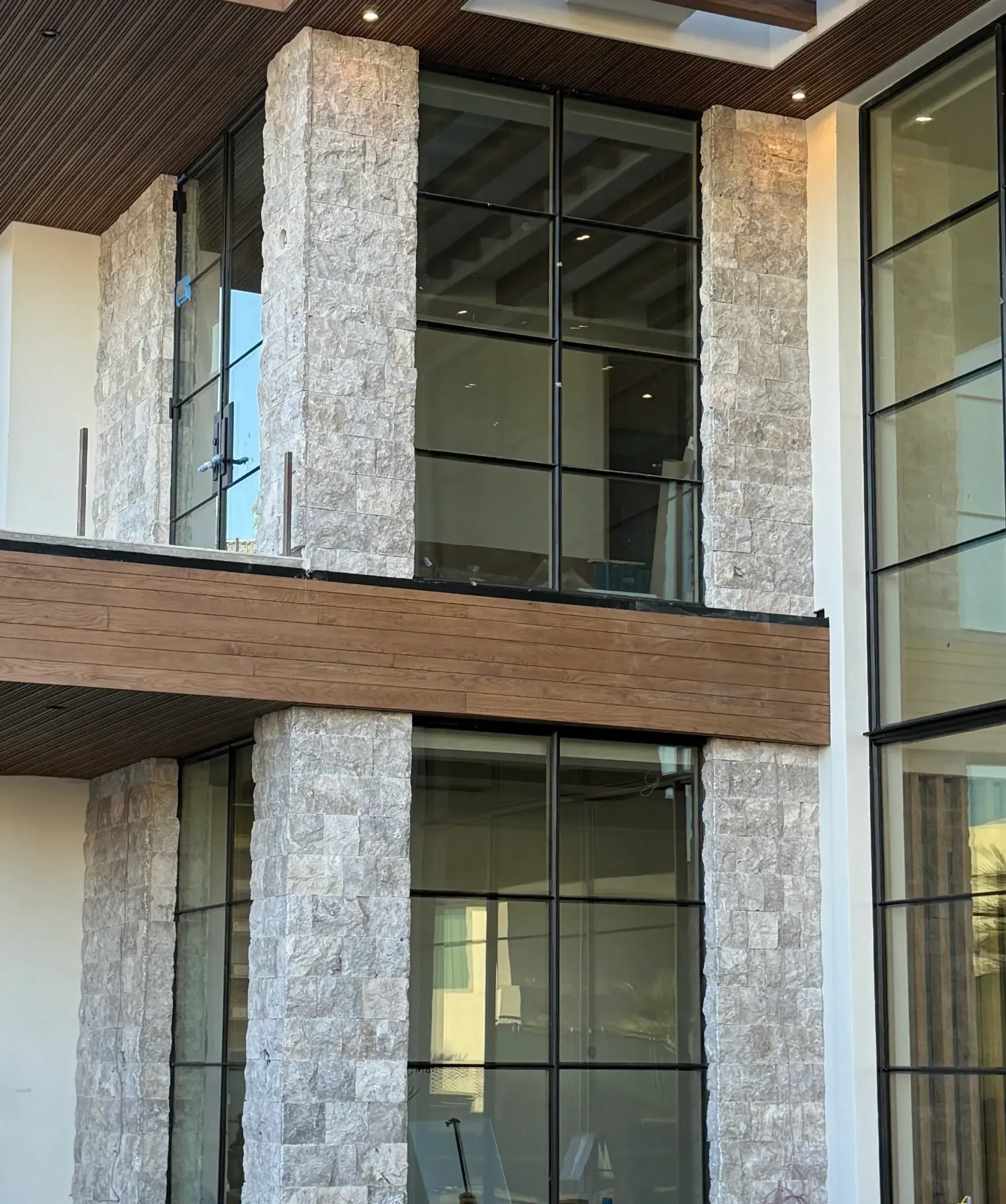Silver travertine cladding for Beverly Hills exterior design