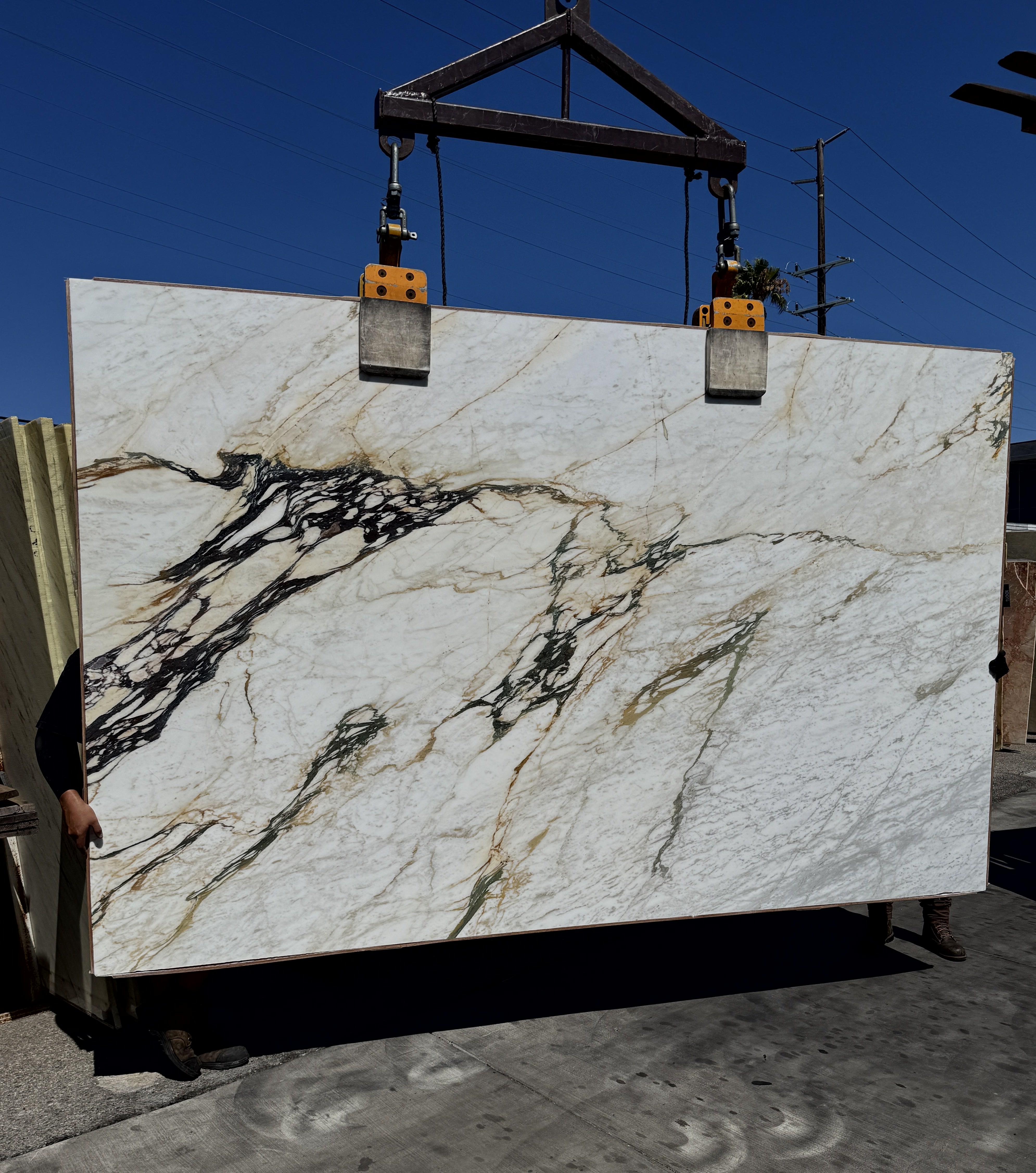 2cm Calacatta Viola Monet marble slab MAN4360 with honed finish, 79 by 126 inches, at Royal Stone Los Angeles