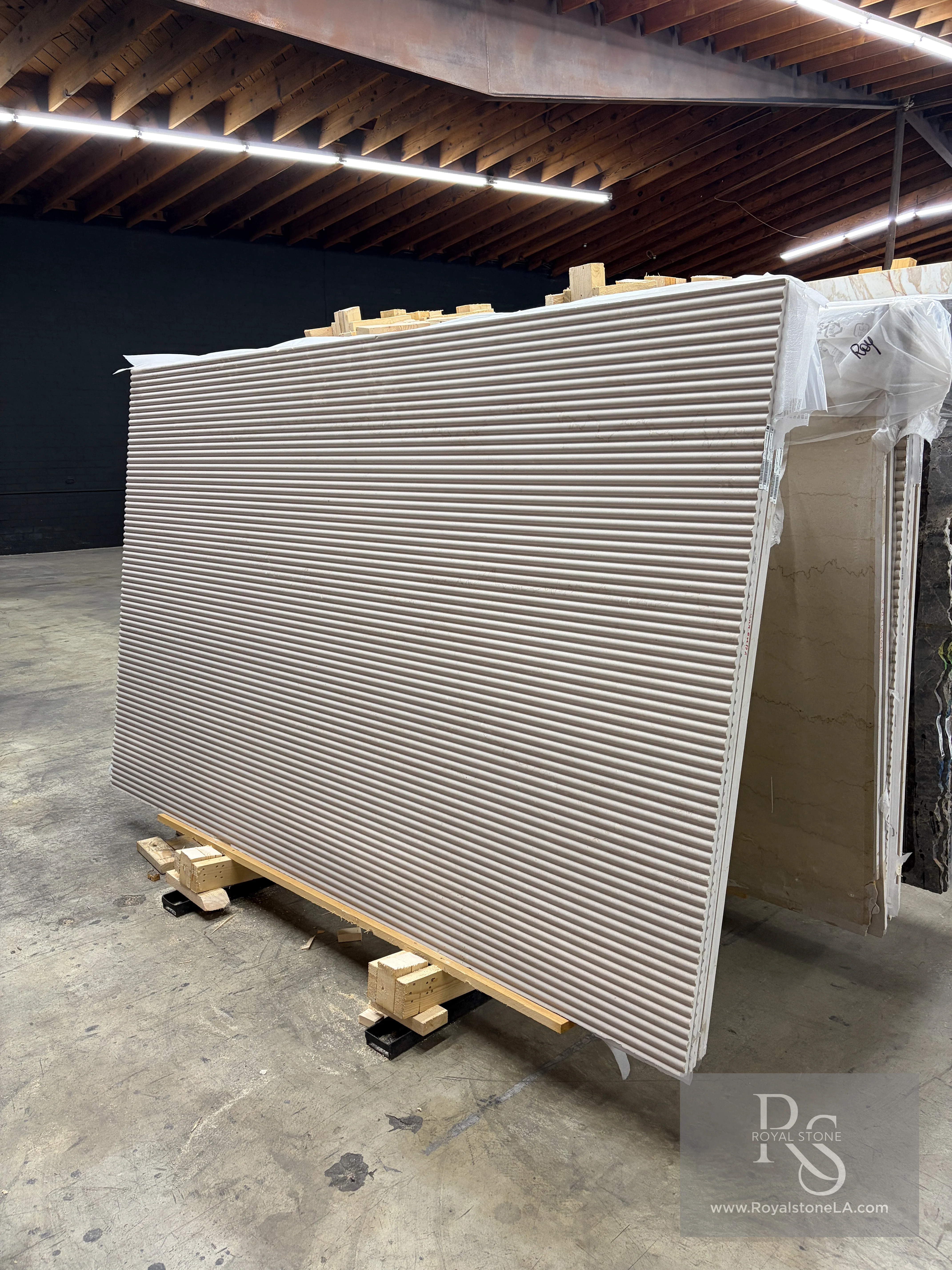 Bottochino 3D Fluted marble slab at Royal Stone Los Angeles