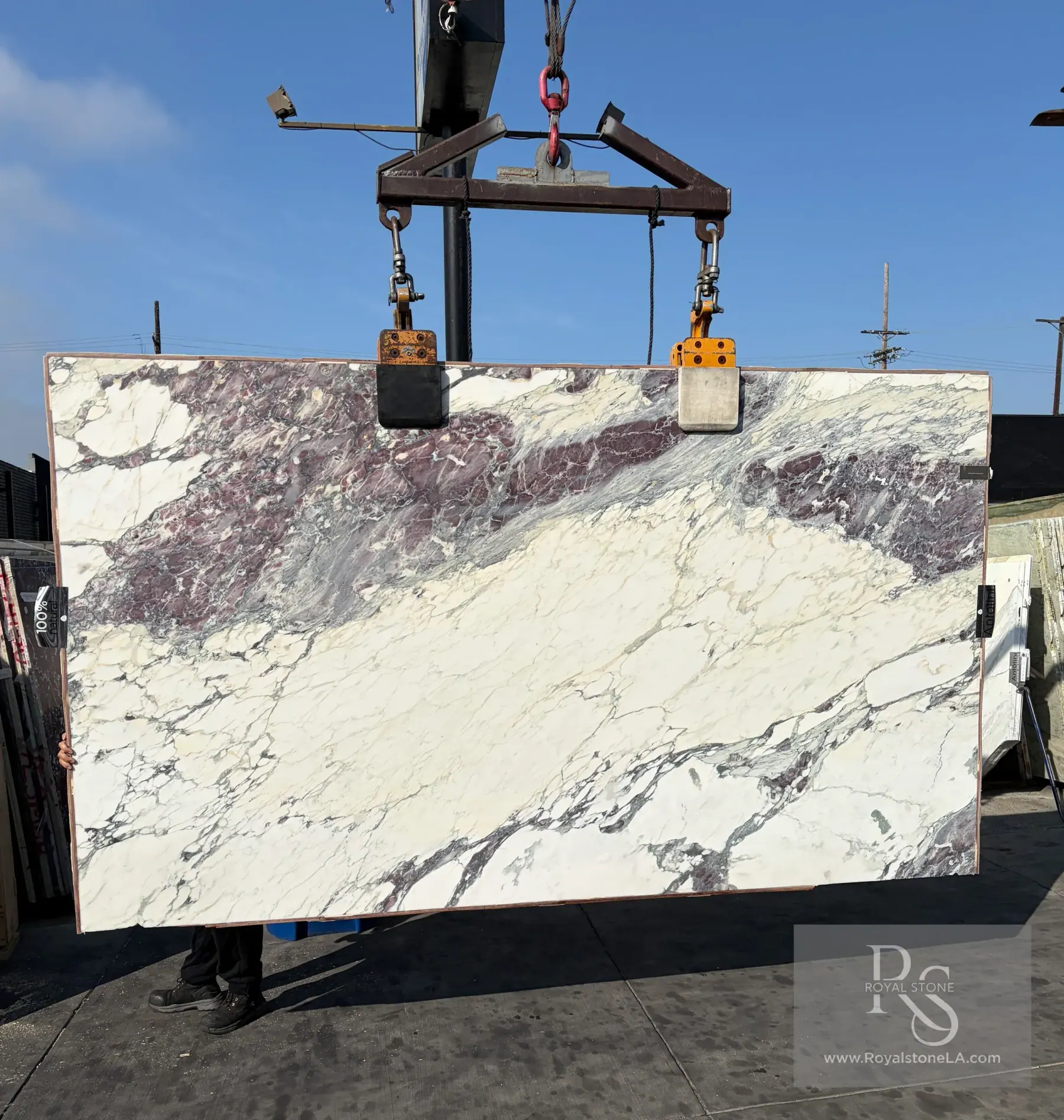 Breccia Capraia Ultimate marble slab with fragmented mineral pattern at Royal Stone Los Angeles