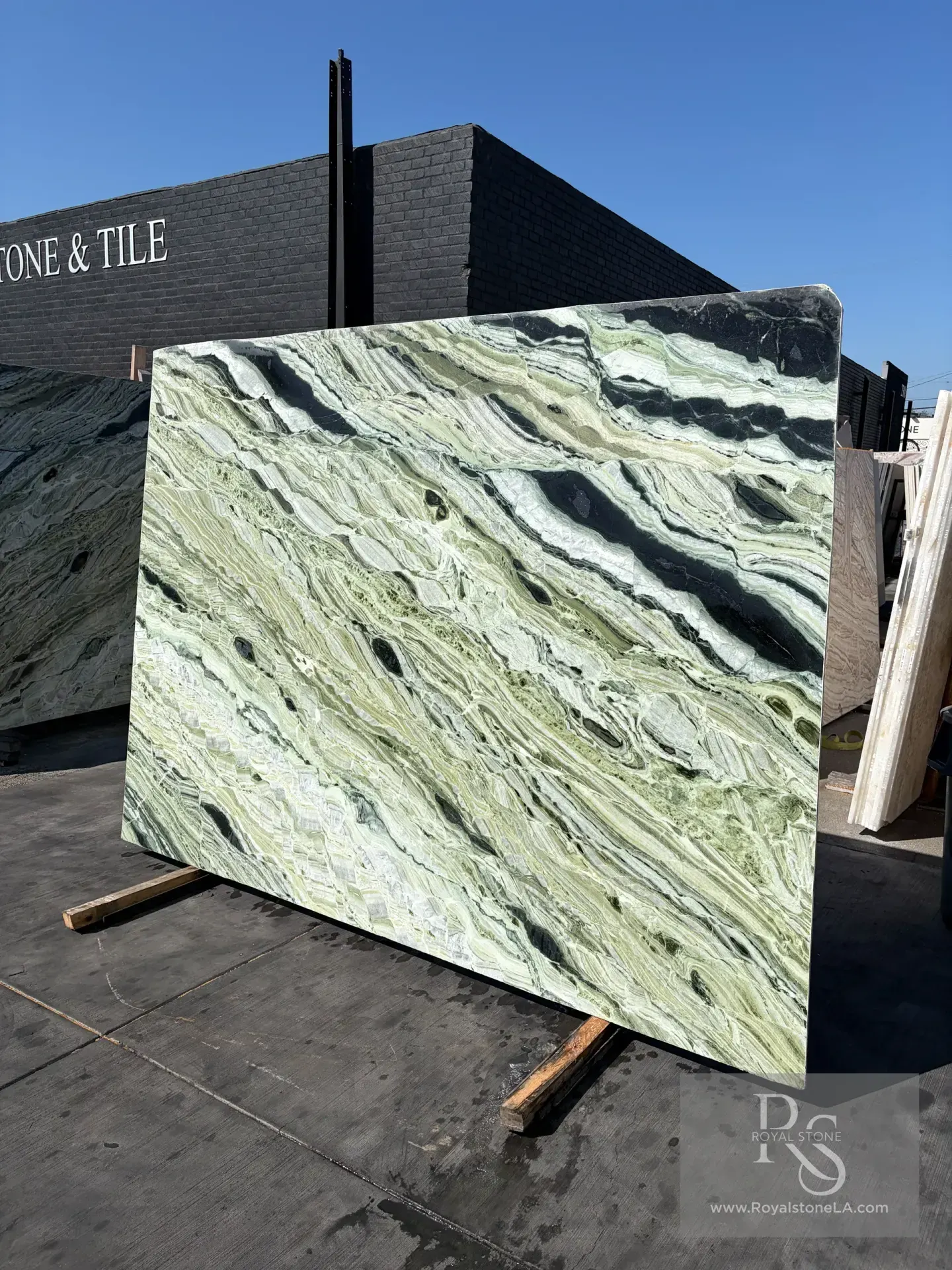 Verde Van Gogh Green Beauty marble slab at Royal Stone Los Angeles