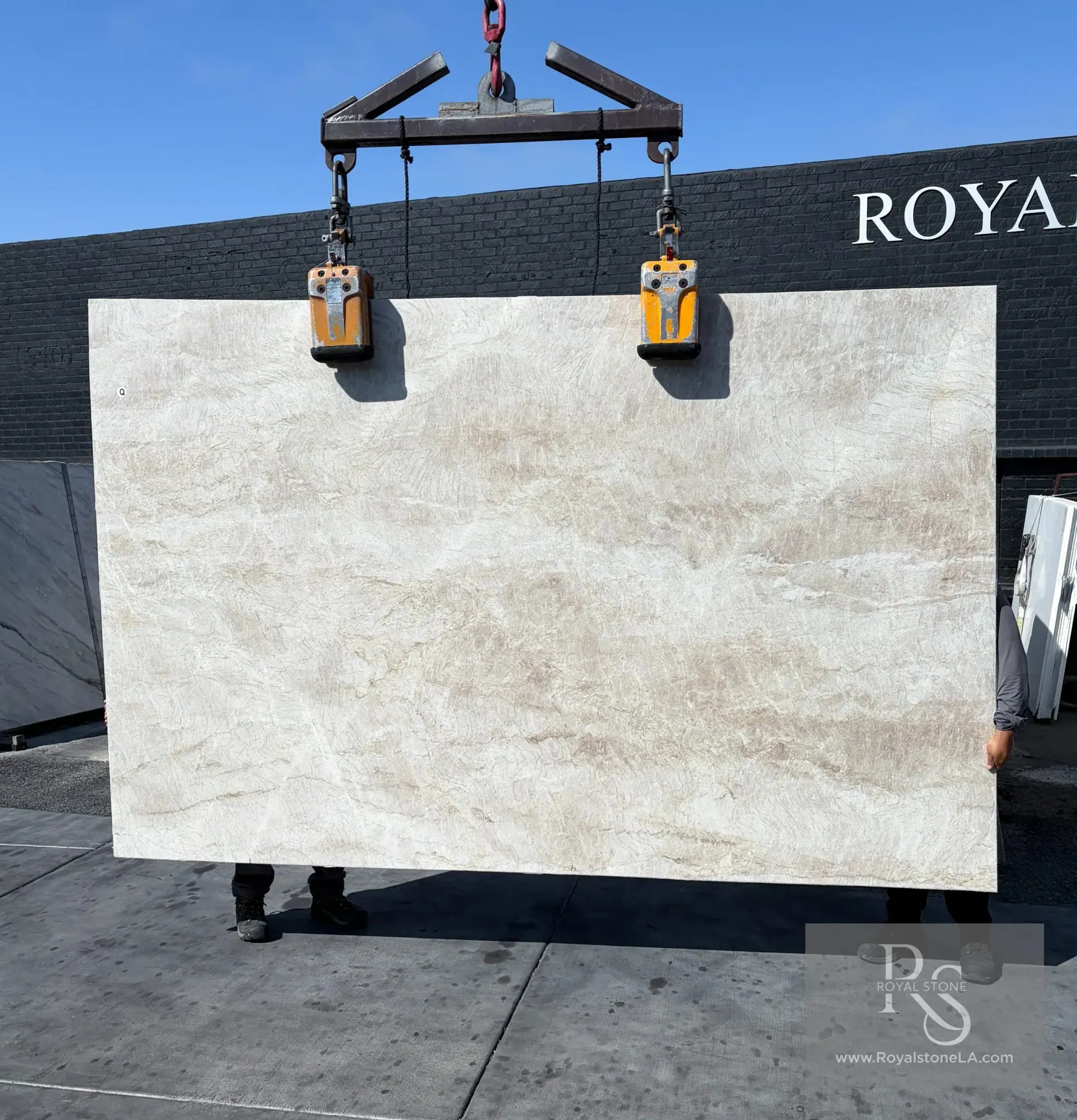 Taj Mahal quartzite slab shown alongside Cristallo for comparison